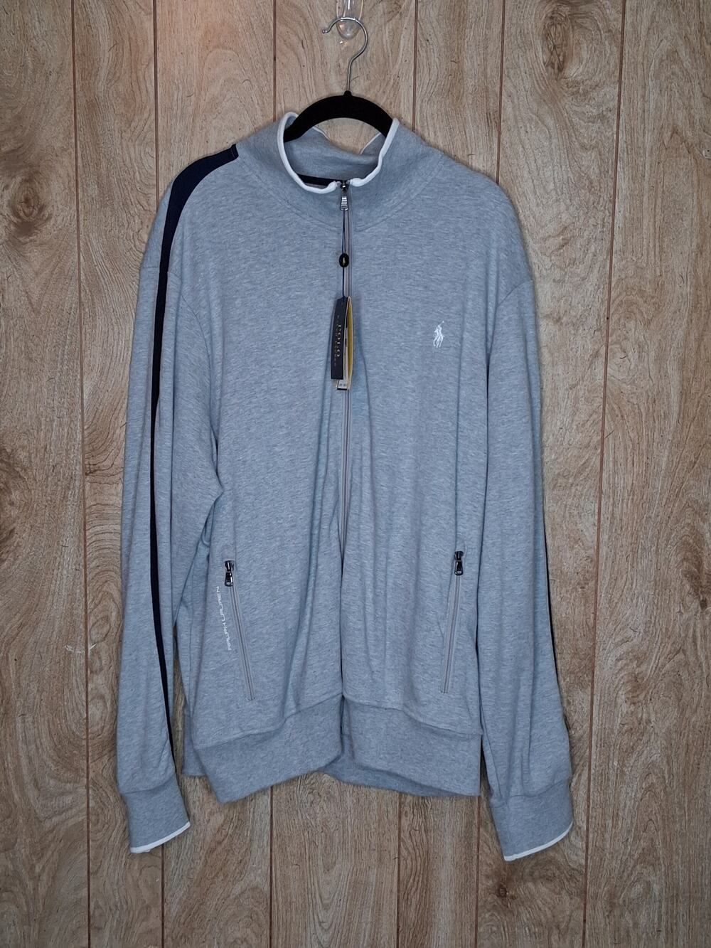 Polo Ralph Lauren Performance Cotton Full-Zip Track Jacket Gray & Blue Size XXL